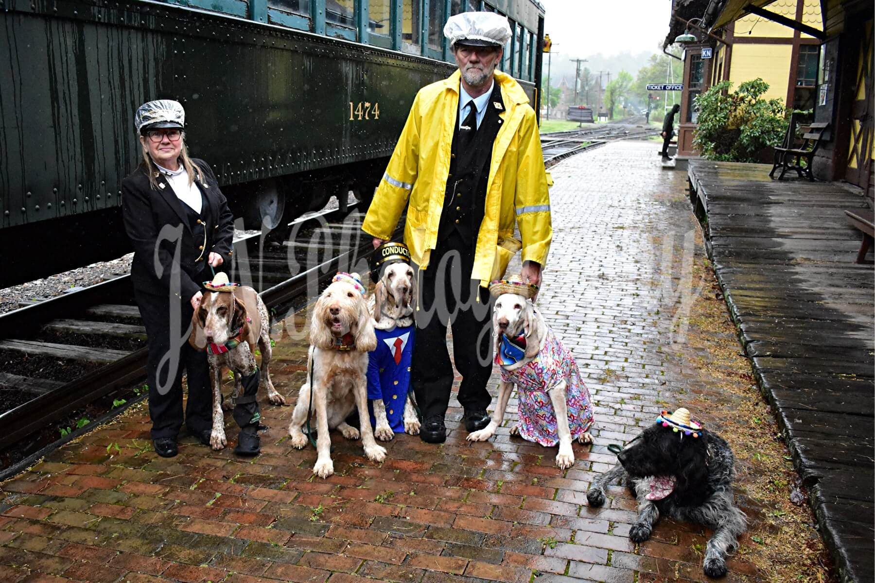 conductors with the honorary conductor dogs of the day