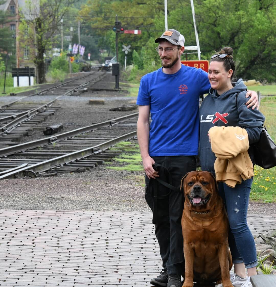 people bringing their pet dogs on the bow wow express train