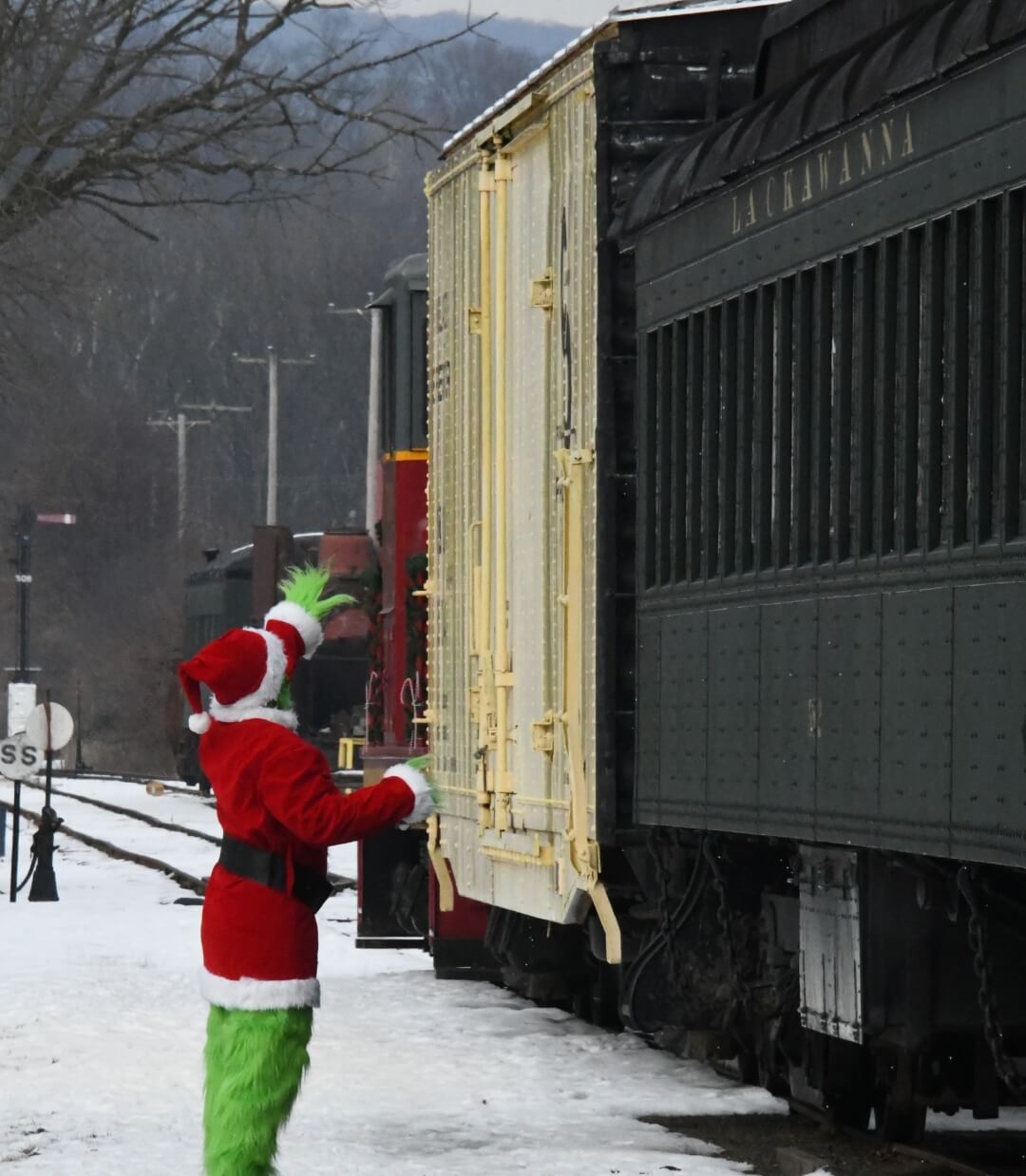 the grinch waving to passengers