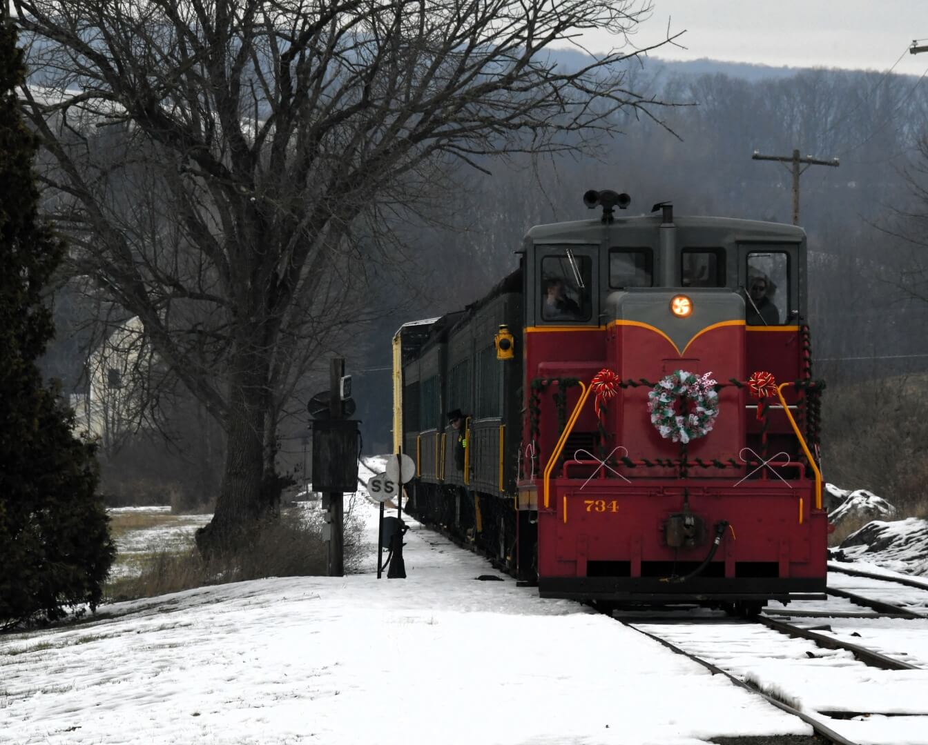 snowy landscape with the kempton train traveling through