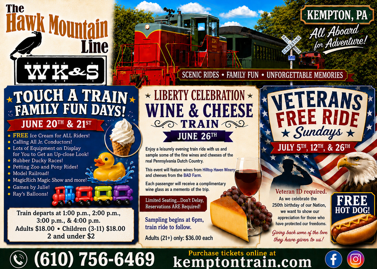 july train events, veterans ride free sundays